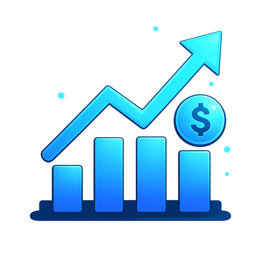Bar chart and sparkline graph showing an upward trend, represening positive ROI